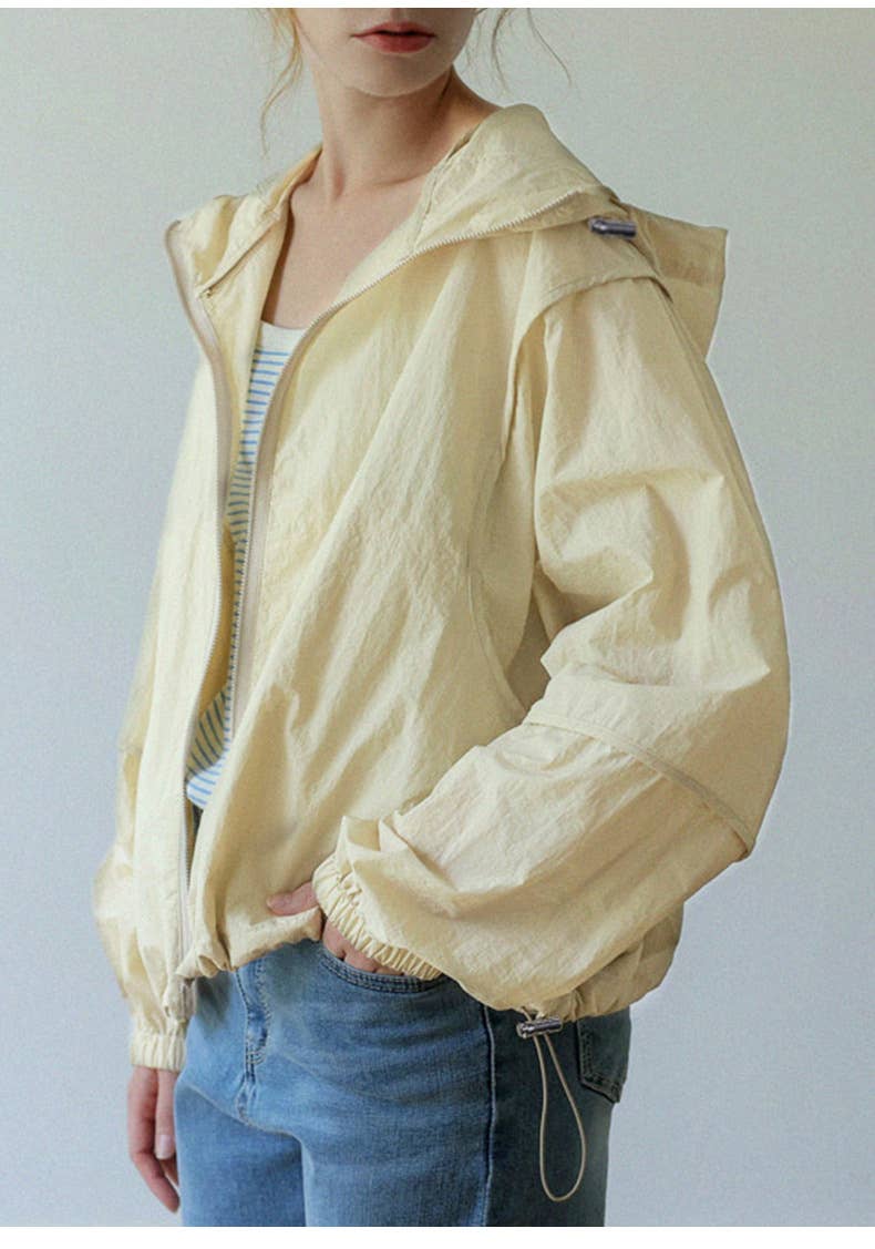 Breathable drawstring hooded sunscreen coat