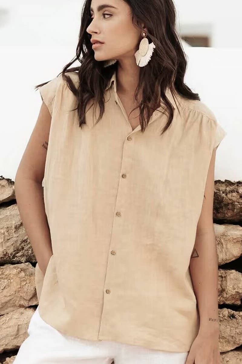 CWTDSSL0012_COTTON AND LINEN SLEEVELESS SOLID COLOR SHIRT