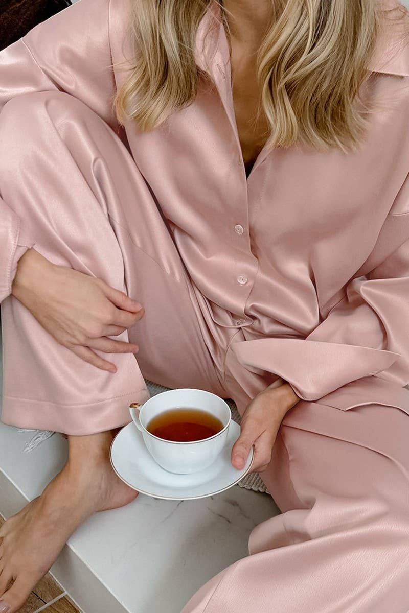 CWSPJ0338_SATIN FAUX SILK LONG SLEEVE PANTS PAJAMA SET