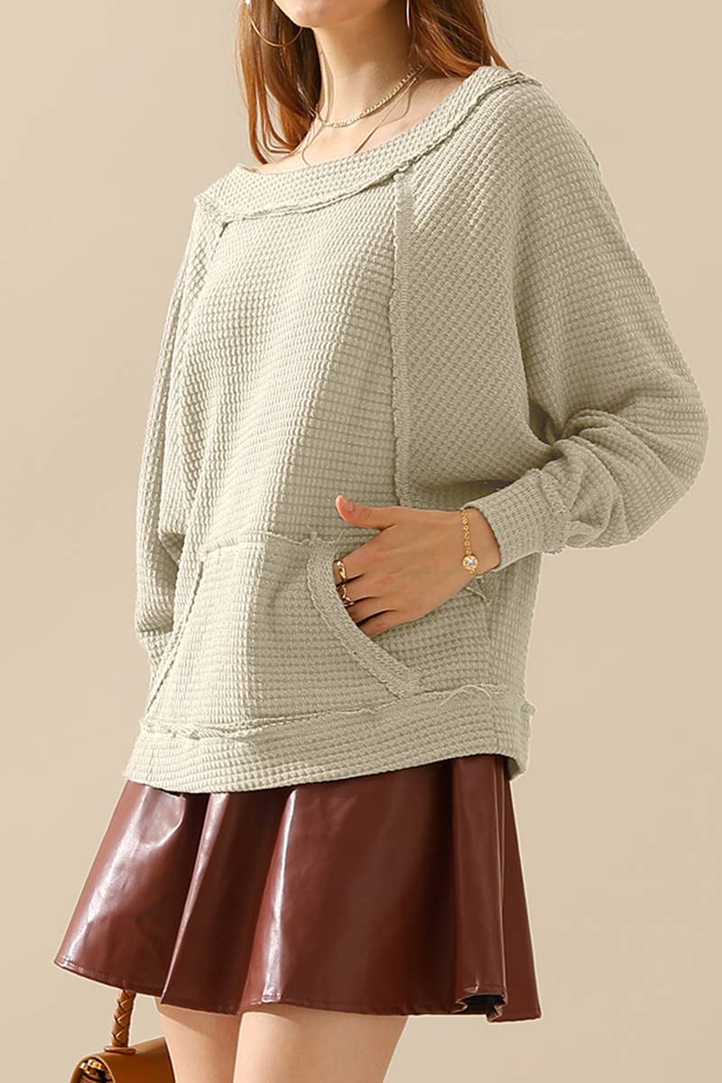 CWTTL1098_BOAT NECK PULLOVER SWEATER POCKETED KNIT TOP
