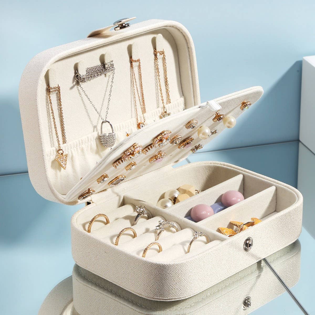 SINGLE LAYER NECKLACE EARRINGS RING JEWELRY BOX_CWAJE1530