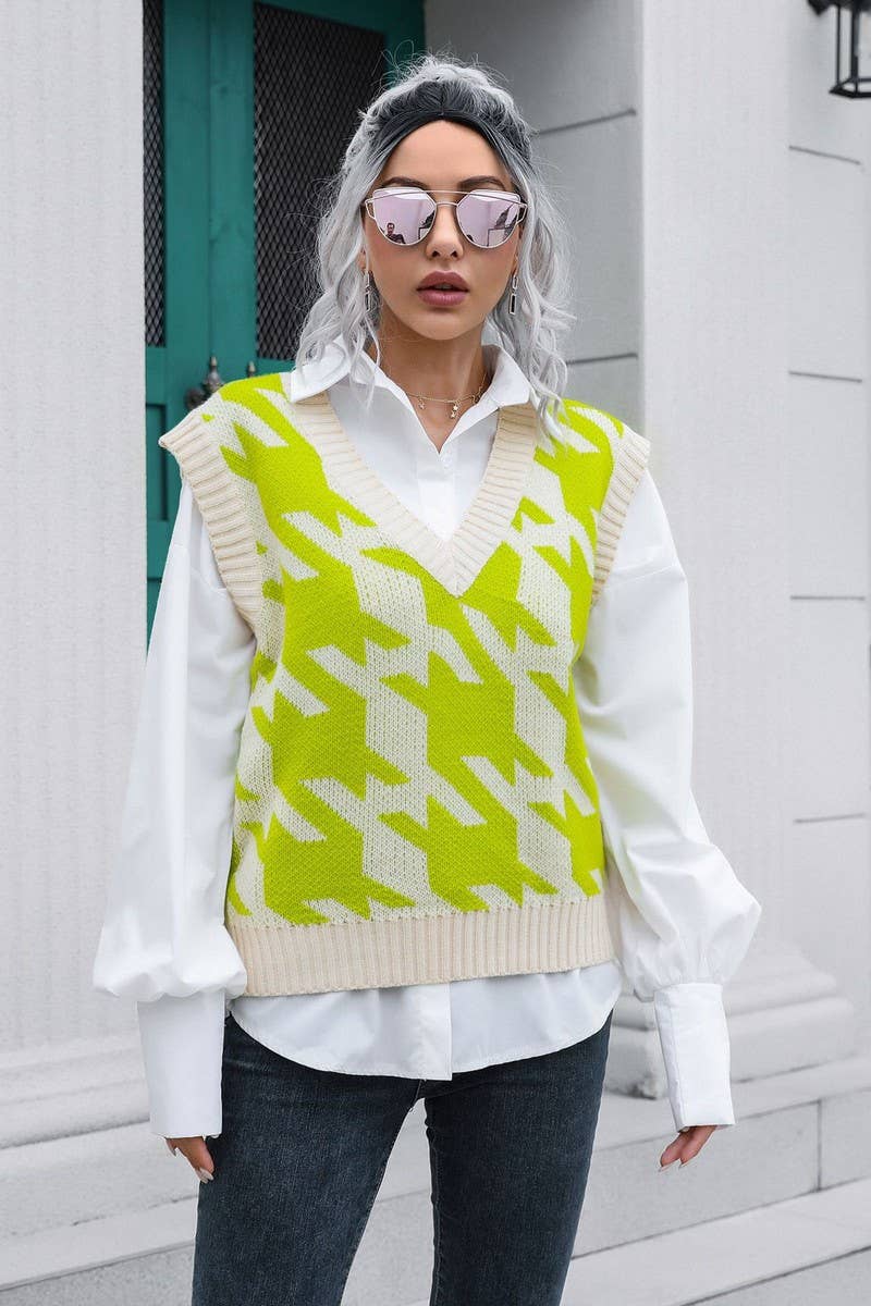 CWOV0501_HOUNDSTOOTH V-NECK VEST SWEATER VEST