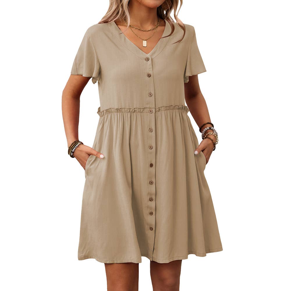 Boho Resort V-neck short-sleeved peplum dress