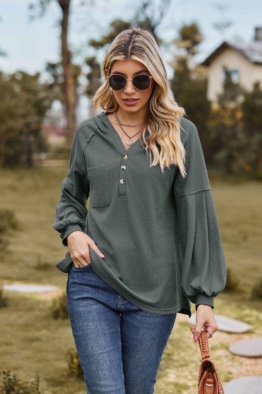 CWOHOL1095_NEW HOODED BUTTON LOOSE LONG-SLEEVED SWEATSHIRT