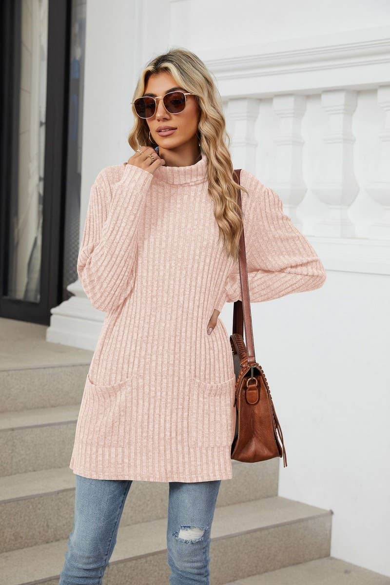CWTBLL2364_HALF TURTLENECK LONG SLEEVE CASUAL POCKET TOP