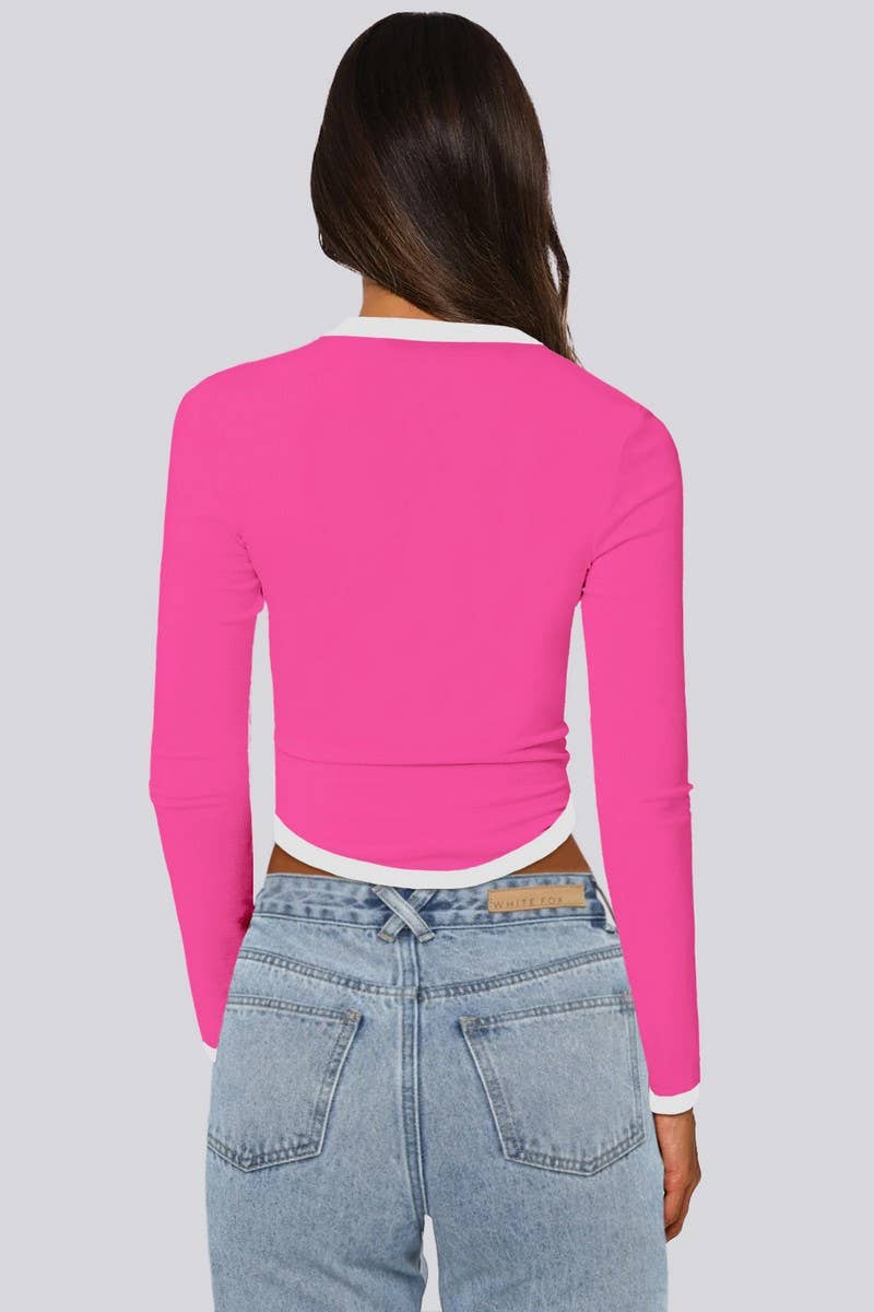 CWTBLL4079_LONG SLEEVE CREW NECK SLIM COLORBLOCK CROP TOP