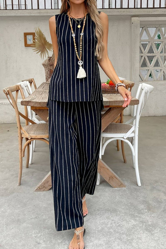 CWSS1142_STRIPED VEST WIDE-LEG PANTS FASHION SUIT