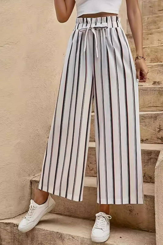 CWBLP2078_HIGH WAIST LOOSE FIT SLIM STRIPED WIDE LEG PANTS