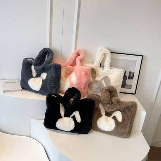 WINTER BIG EAR RABBIT HANDBAG SHOULDER PLUSH BAG_CWAB3949