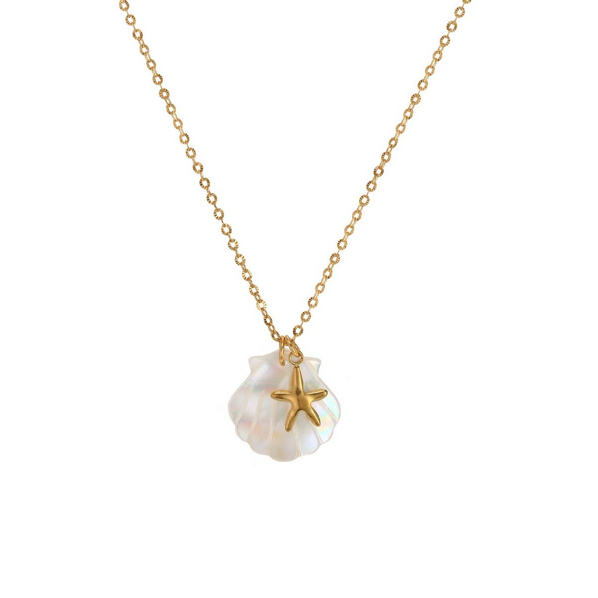 SUMMER STARFISH SHELL STAINLESS STEEL NECKLACE_CWMM3745