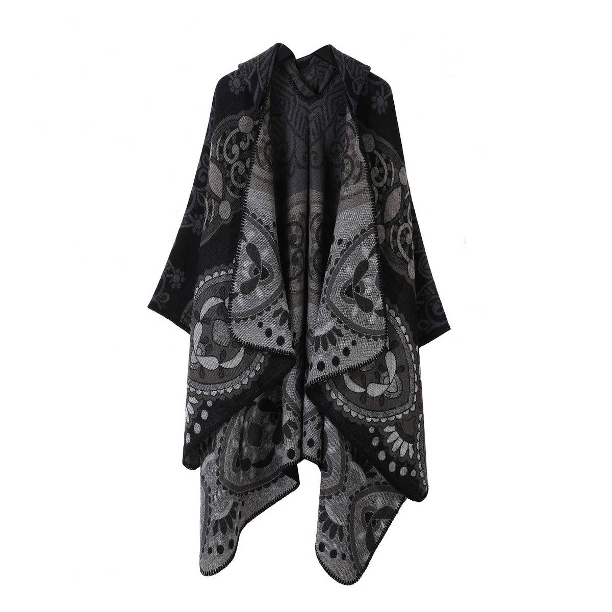 VINTAGE HOODED CAPE FAUX CASHMERE SHAWL CAPE