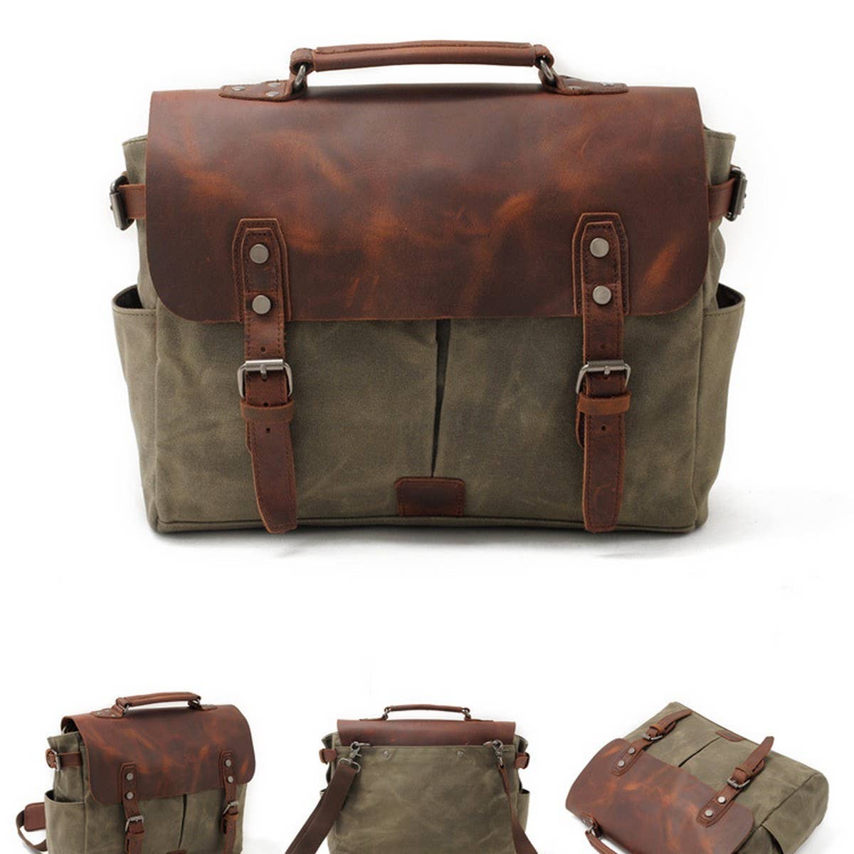 Vintage Waxed Canvas Camera Satchel with Leather_CWAB5572
