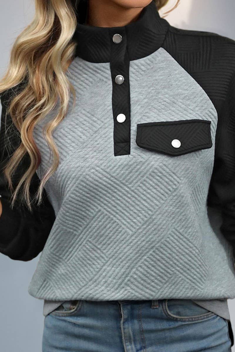 CWTTL1979_CONTRASTING COLOR PATCHWORK STAND UP COLLAR HOODIE