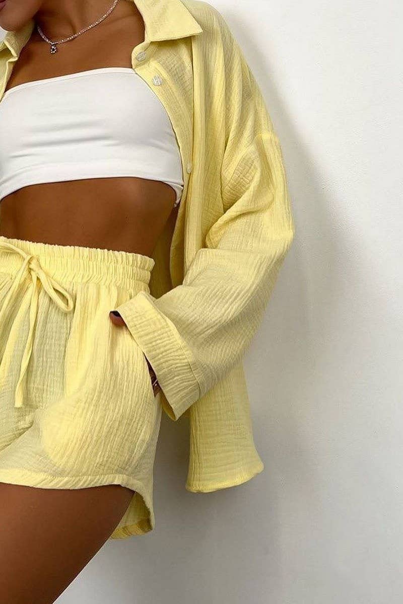 CWSTB1352_LONG-SLEEVED COMMUTER SHIRT AND SHORTS SET