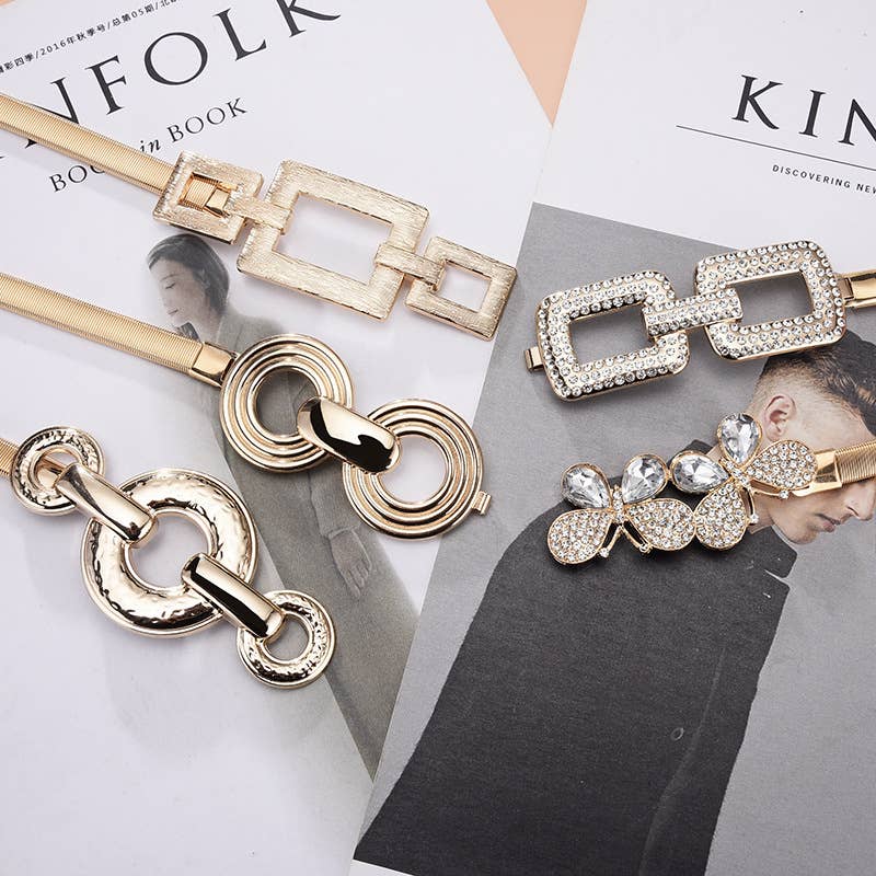 Elastic metal waist chain with buckle decoration