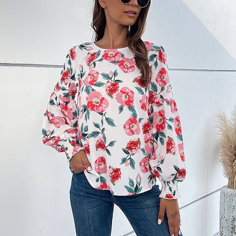 CREW-NECK, LONG-SLEEVED PRINTED TOP