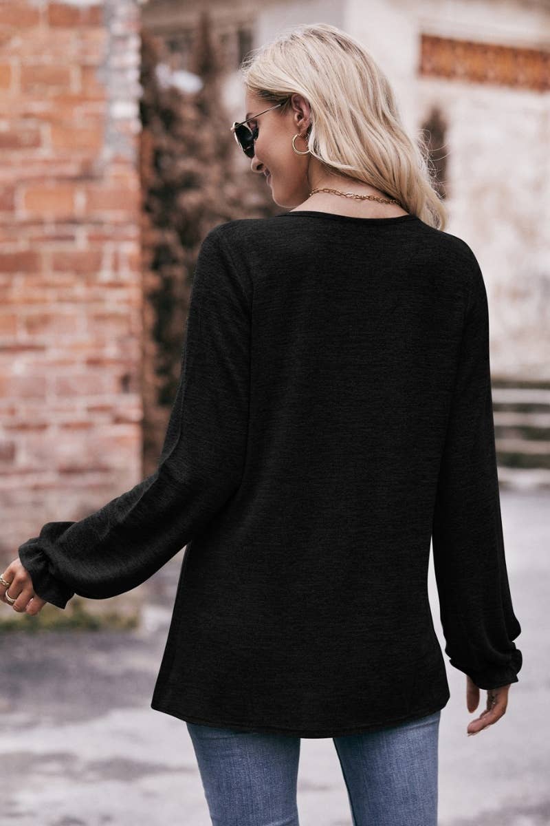 CWTBLL2736_FALL PLEATED CREW NECK LONG SLEEVE TOP