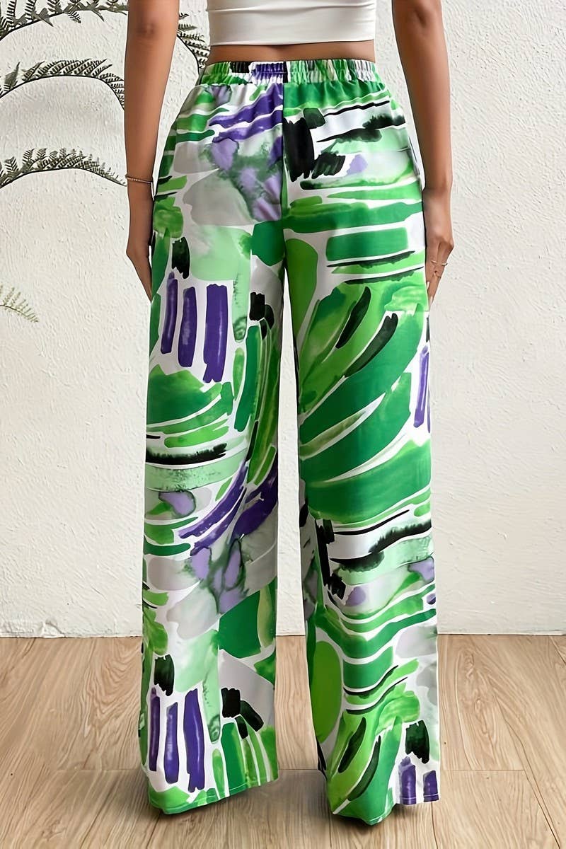 CWBLP1815_SUMMER GRAFFITI PRINT LACE-UP LOOSE TROUSERS