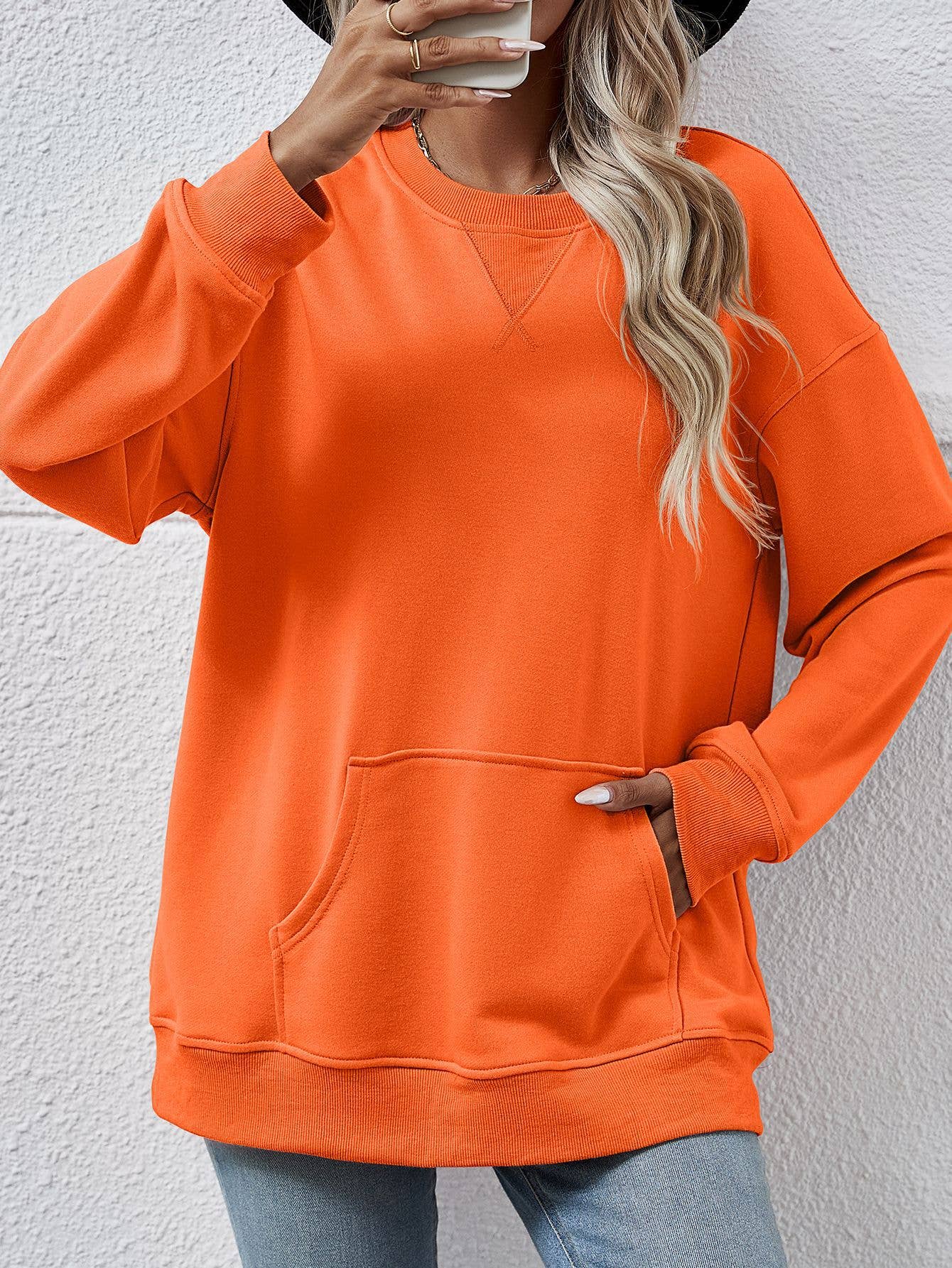 Casual women hoodie with loose crew neck pockets