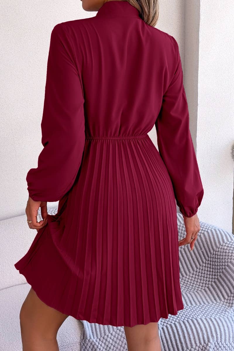 CWDSD4660_SUMMER WAIST LONG SLEEVE PLEATED DRESS SHORT