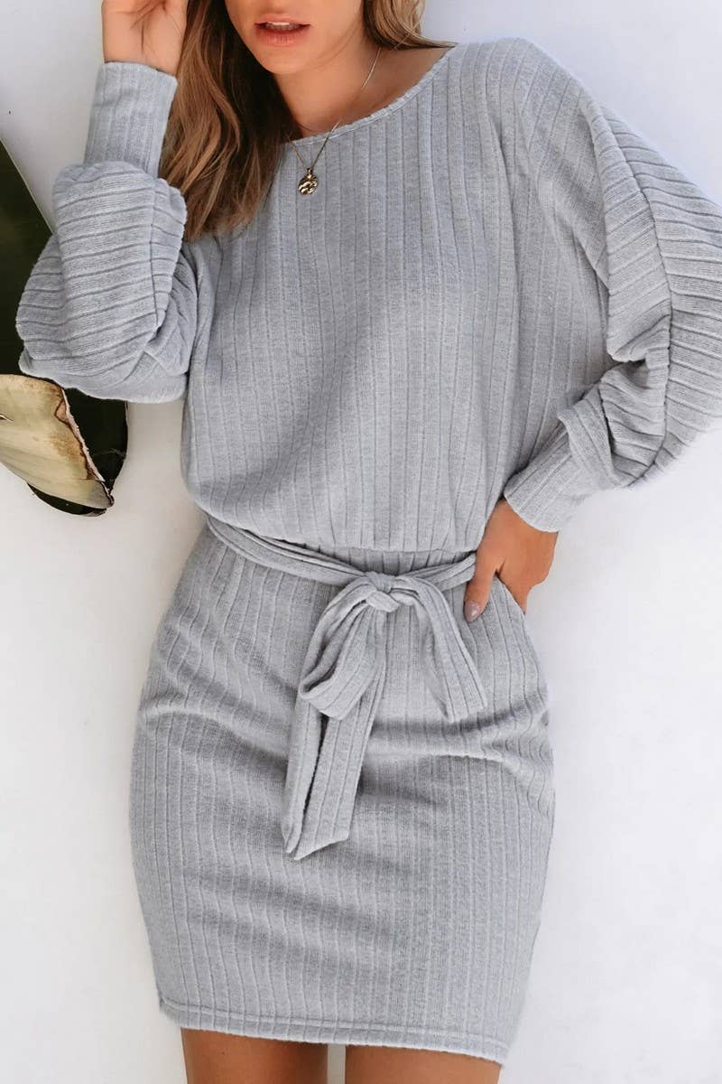 CWDSD8754_RIBBED KNIT LONG SLEEVE BELTED SWEATER DRESS