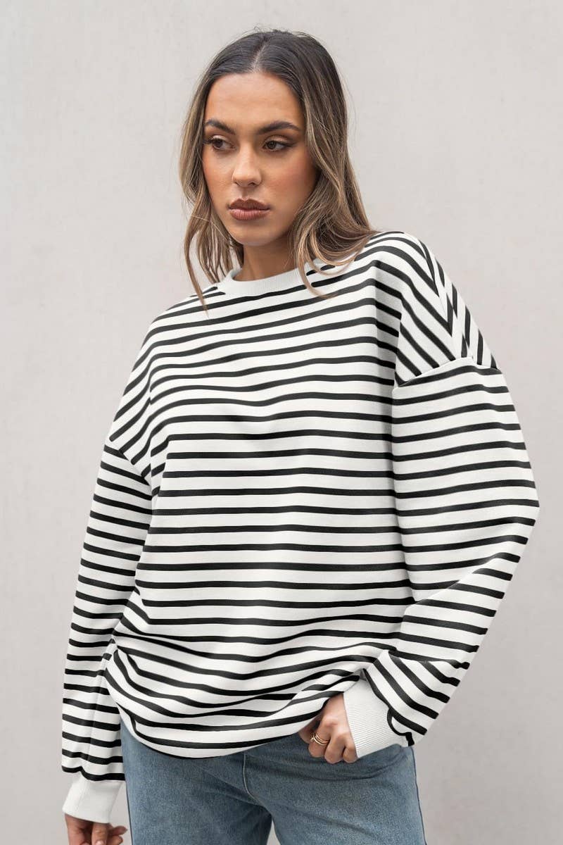 CWTBLL4009_STRIPED CREWNECK OVERSIZED SWEATSHIRT PULLOVER
