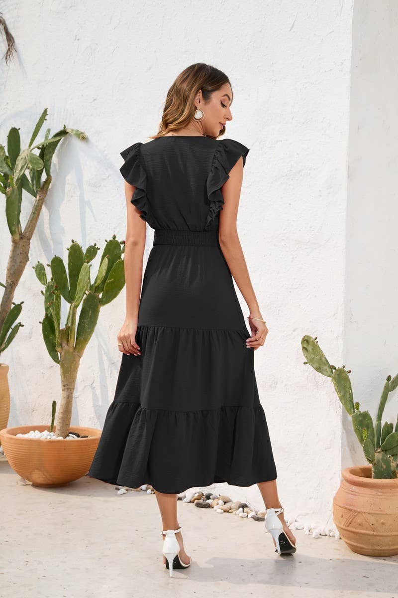 CWDMD2144_V-NECK HIGH-WAISTED CAKE DRESS