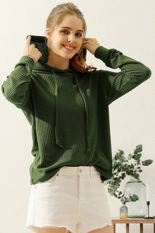 CWOHOL444_HOODED WAFFLE KNIT SWEATER TOP LOUNGE WEAR