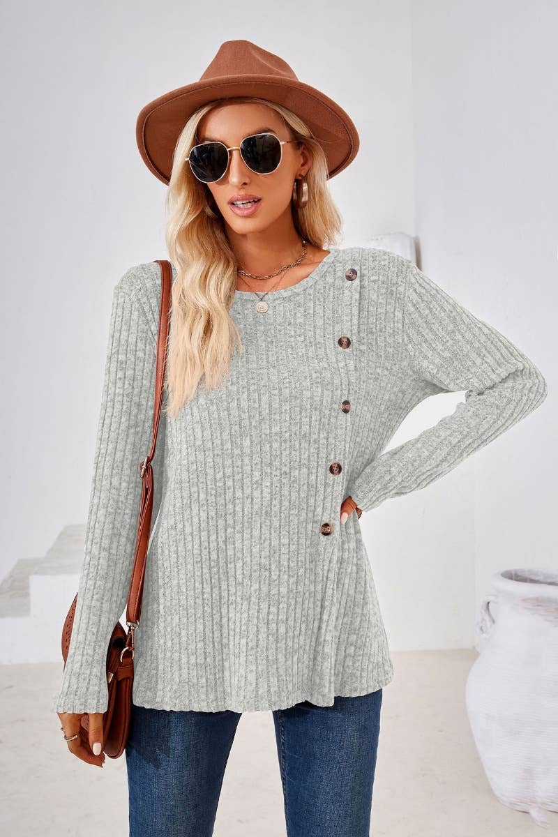 CWOSWL6443_WINTER CREW-NECK LONG-SLEEVED SLIT SWEATER