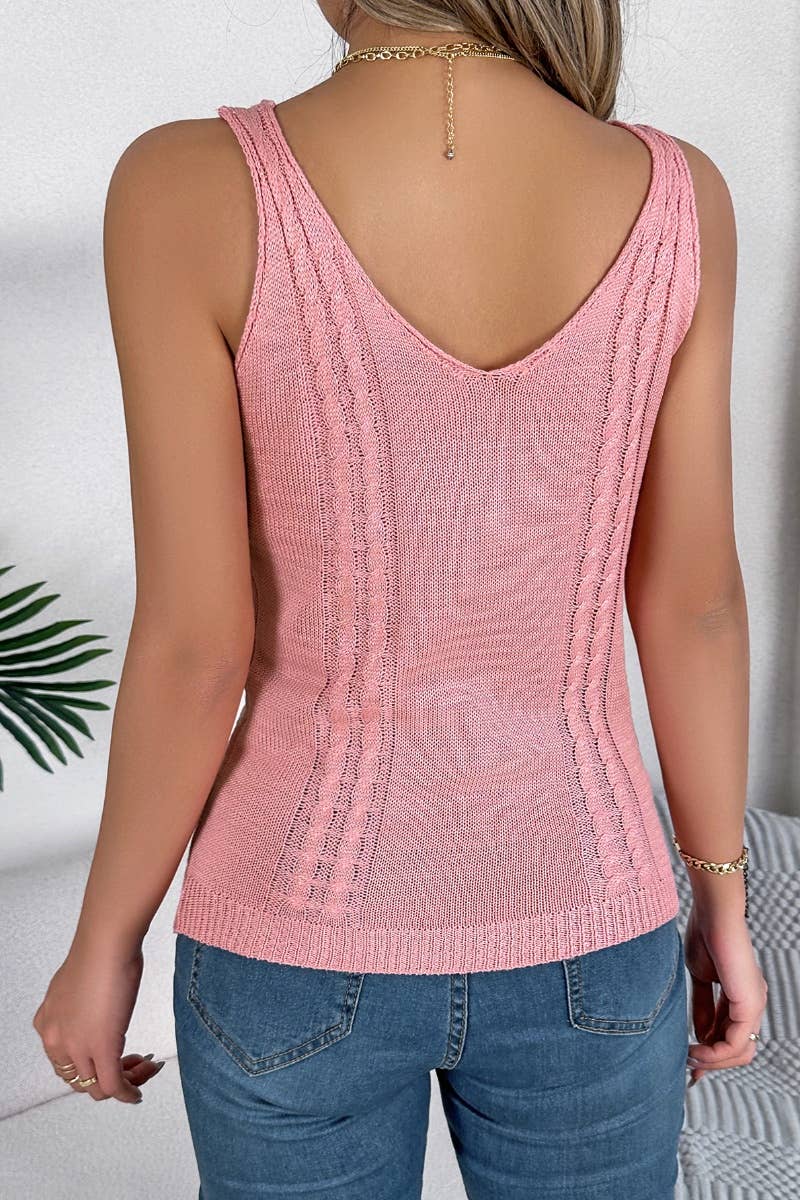 CWOV0299_SUMMER V-NECK HOLLOW SLEEVELESS KNIT VEST