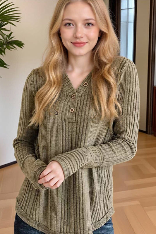 CWTBLL01081_CASUAL V NECK SOLID LONG SLEEVE BLOUSE