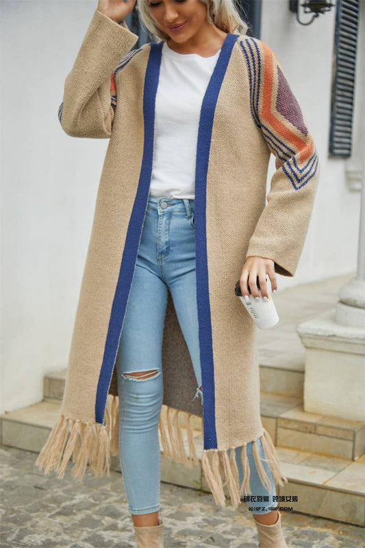 CWOCAL0927_FRINGED MID-LENGTH KNITTED SWEATER COAT