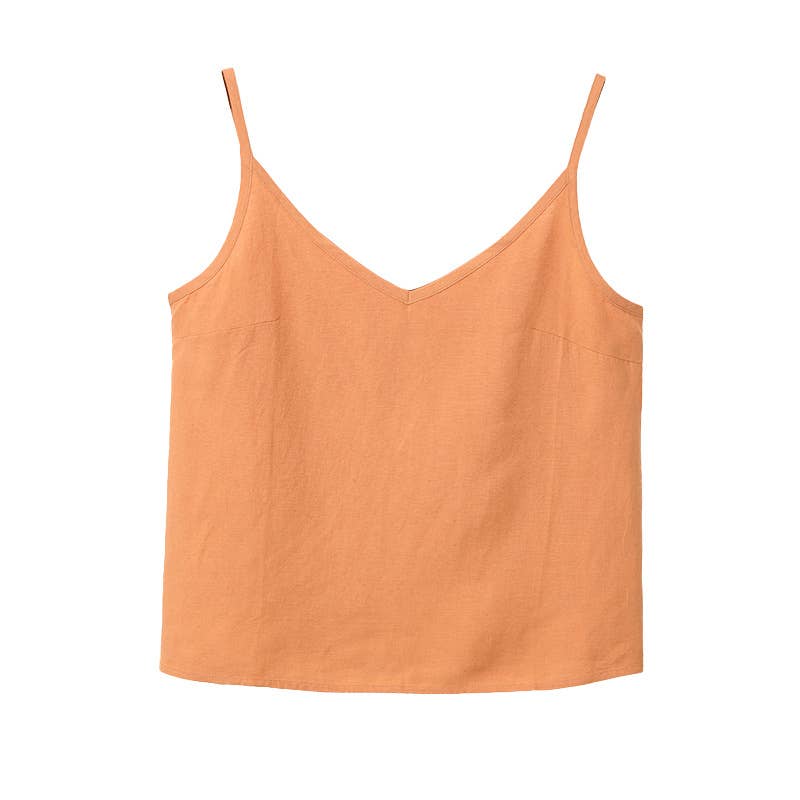 Cotton linen V-neck solid color loose halter top
