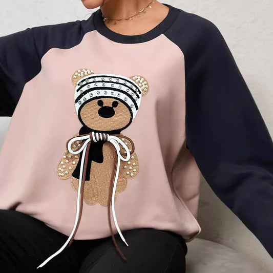 DESIGN SENSE BEAR LACE-UP COLOR MATCHING HOODIE