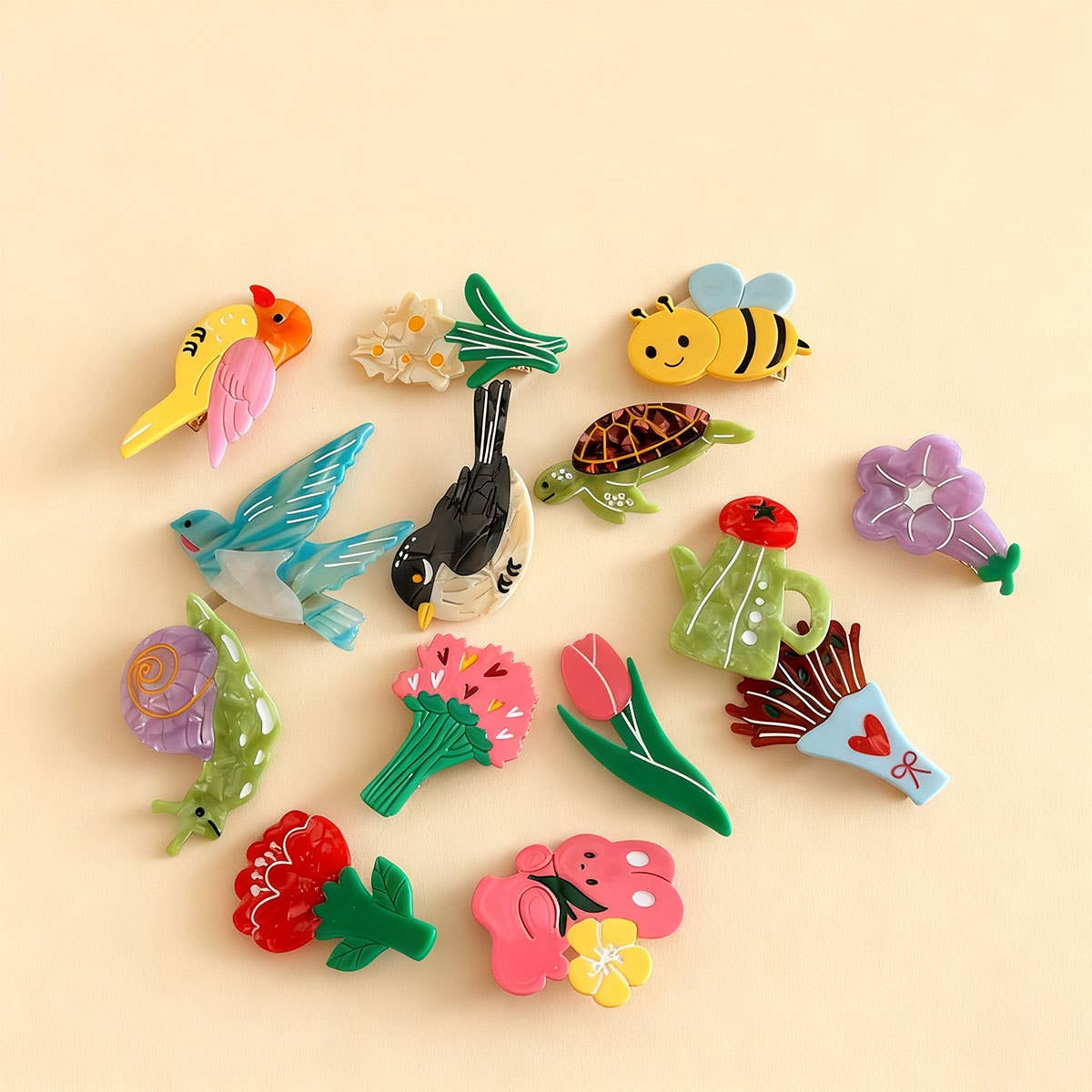 CWAHA07744_CARTOON TULIP BIRD ACETATE HAIR CLIP FOR WOMEN