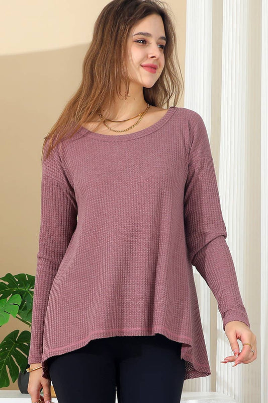 CWTTL975_LONG SLEEVE ROUND NECK WIDE HEM TUNIC TOP