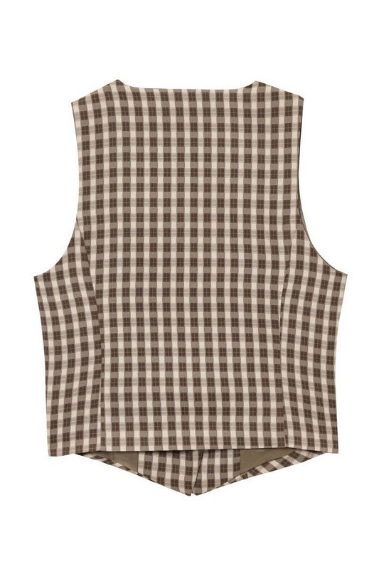 CWOV0724_SPRING FASHION PLAID WAISTED VEST TOP