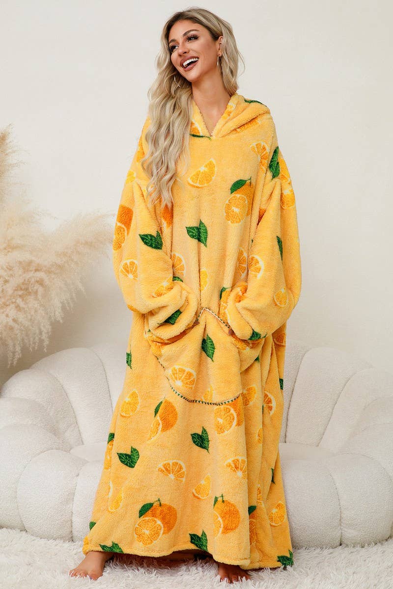 CWSPJ0141_THICK CORAL FLEECE HOODED LONG HOME ROBE