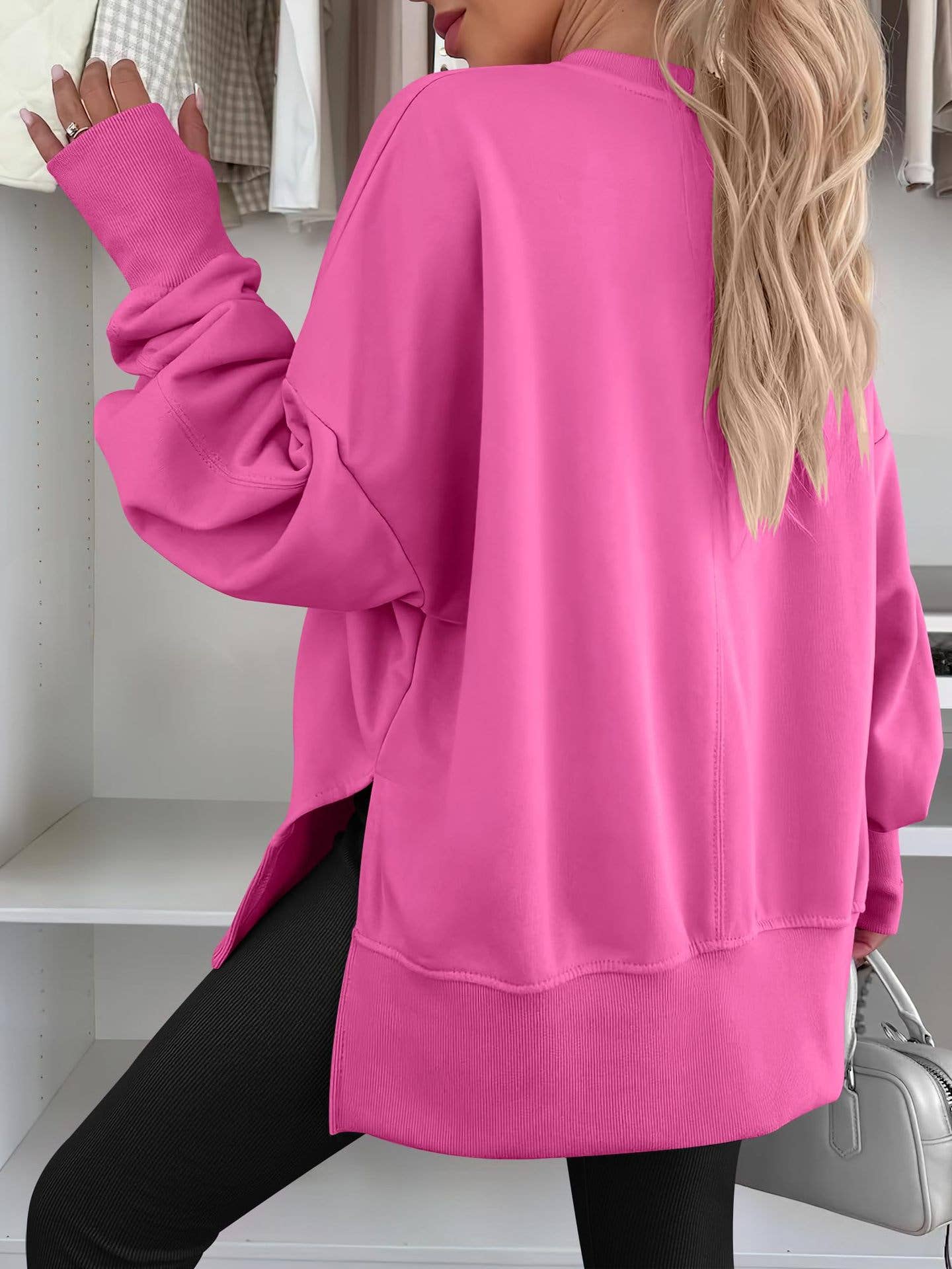 Casual round-neck loose sporty split sweatshirt