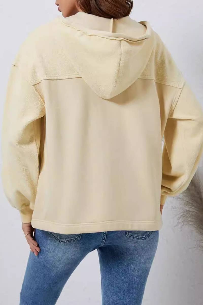 CWOCO1057_HOODED POCKET PLUSH LONG-SLEEVED COAT JACKET