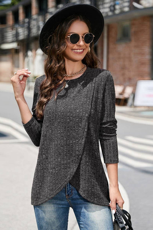 CWTBLL3654_SPRING AND AUTUMN NICHE SLIT LARGE SIZE TOPS