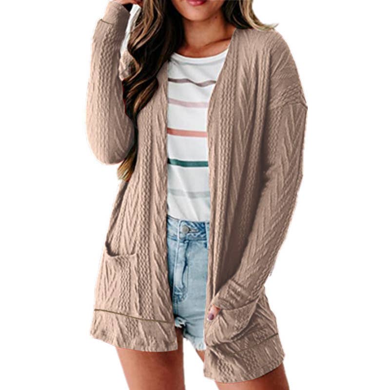 Fashionable loose knitted long-sleeved cardigan