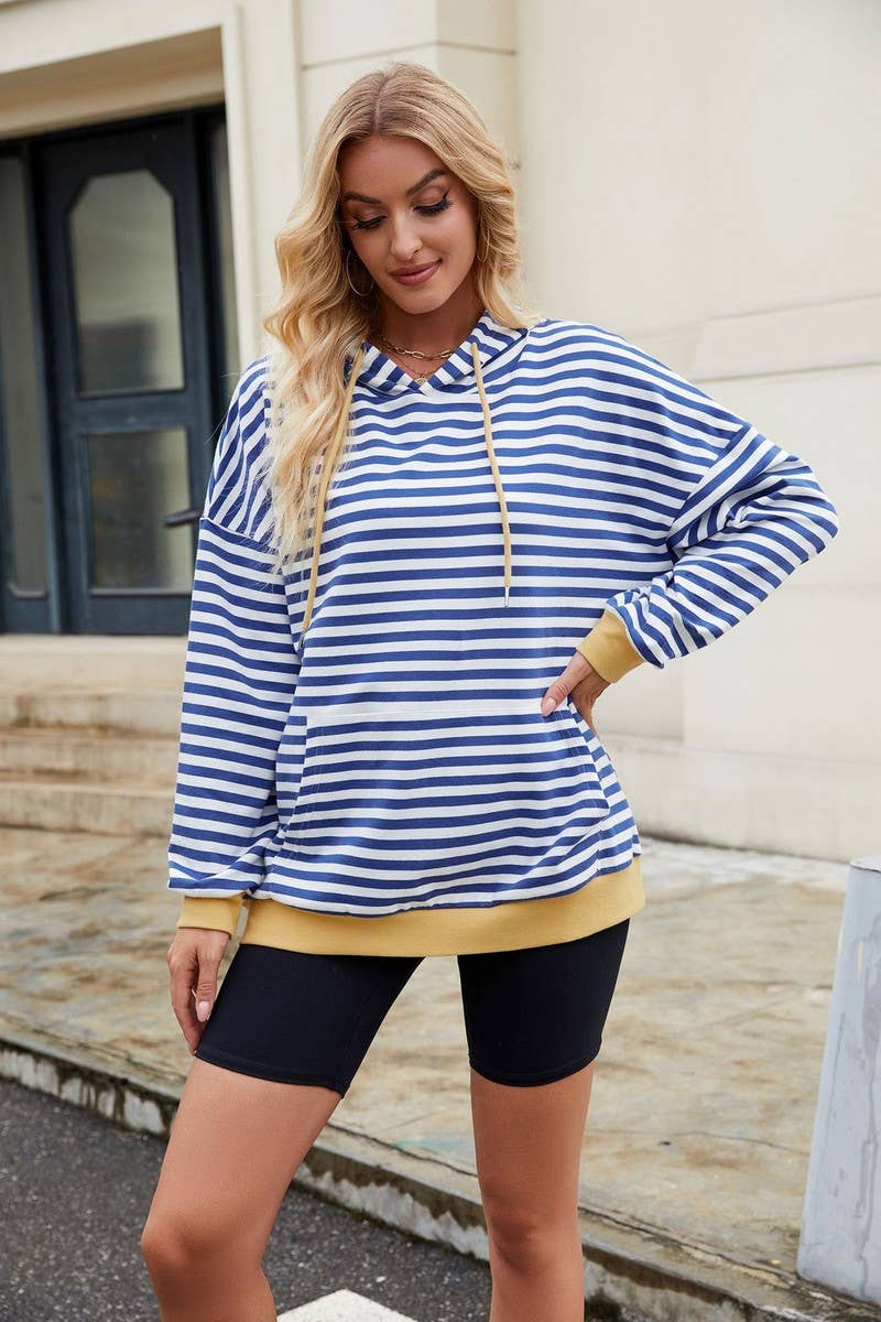 CWOHOL1112_STRIPED LOOSE HOODED CONTRAST COLOR SWEATSHIRT