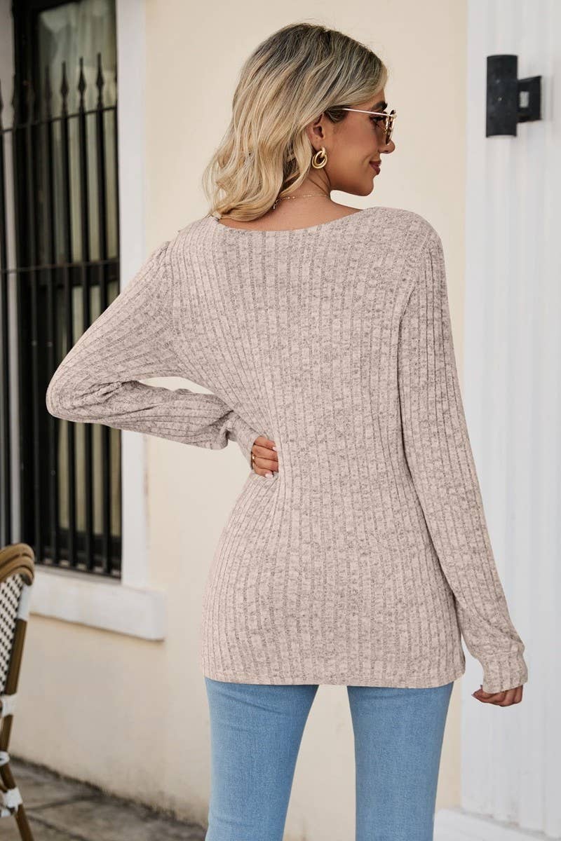 CWTBLL3197_SQUARE NECK RIBBED BRUSHED CASUAL LONG SLEEVE TOP