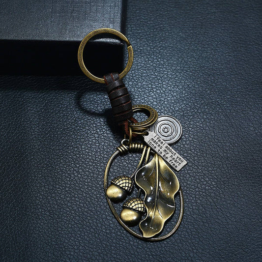 CREATIVE LEAF HANGING RETRO LEATHER KEYCHAIN