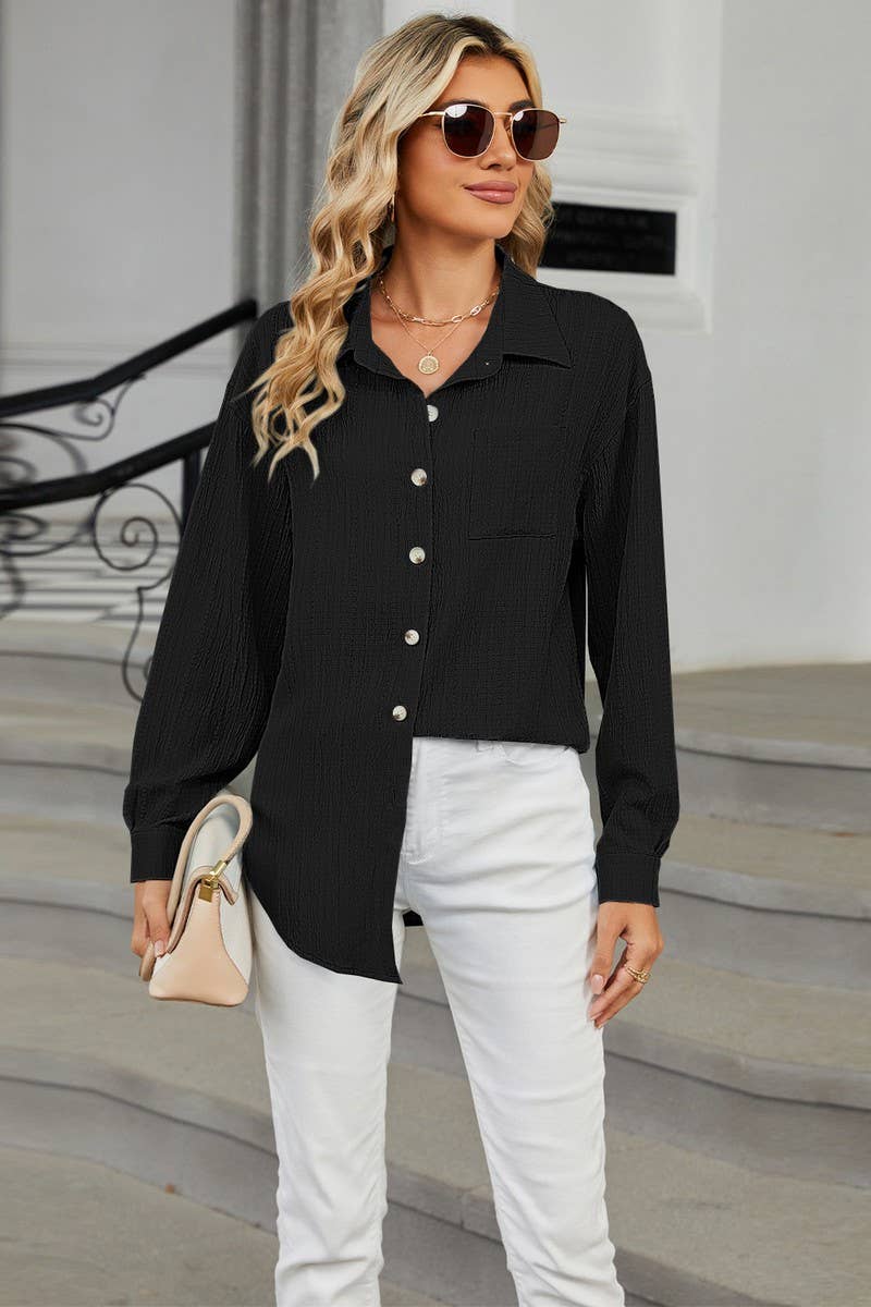 CWTSTL2065_CASUAL LAPEL SINGLE BREASTED LONG SLEEVE SHIRT