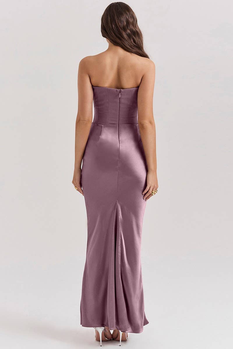 CWDMD5492_STRAPLESS BONED FITTED SOLID COLOR MERMAID DRESS