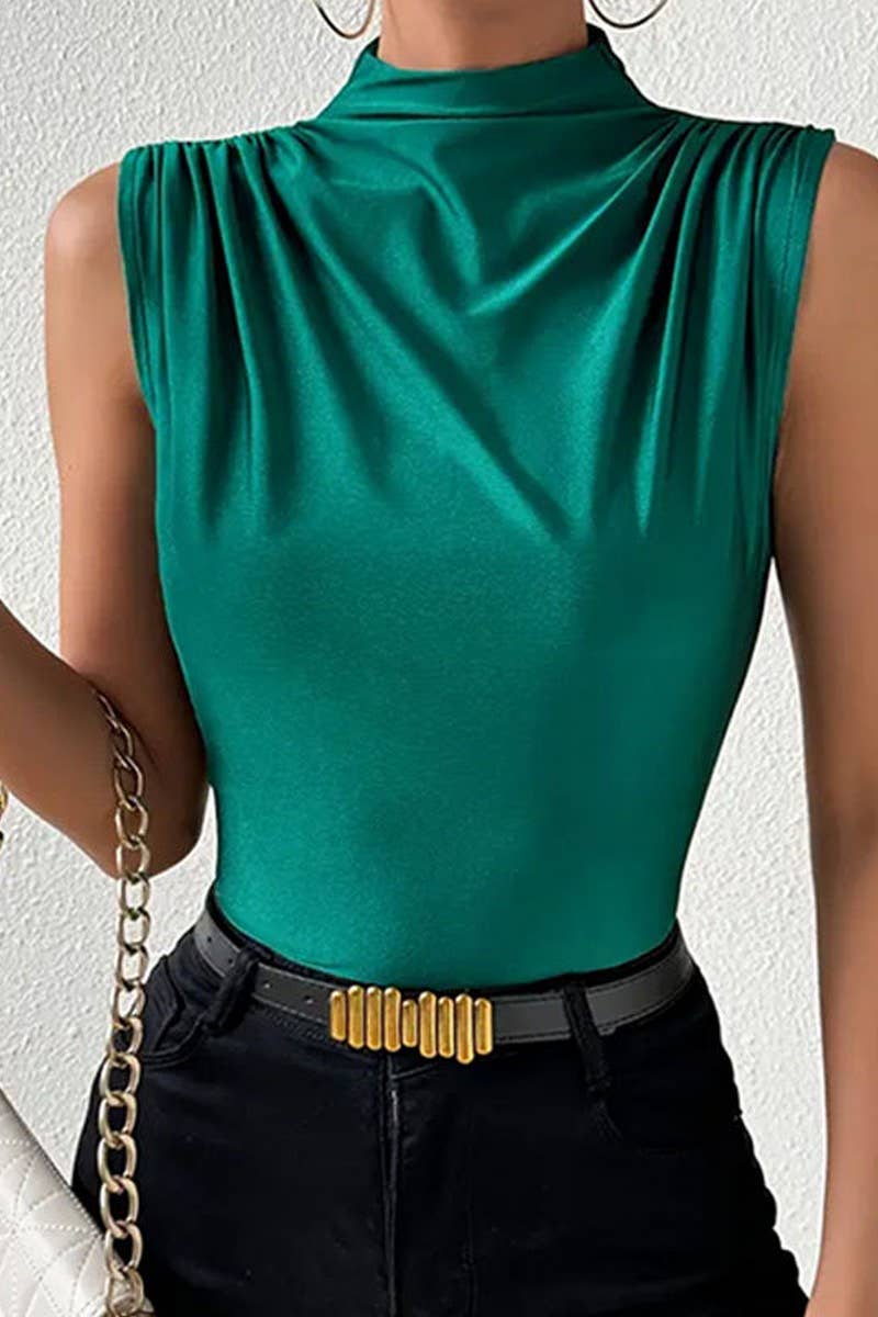 CWTTSL0343_SUMMER ELASTIC COLLAR SLEEVELESS SLIM FIT TOP