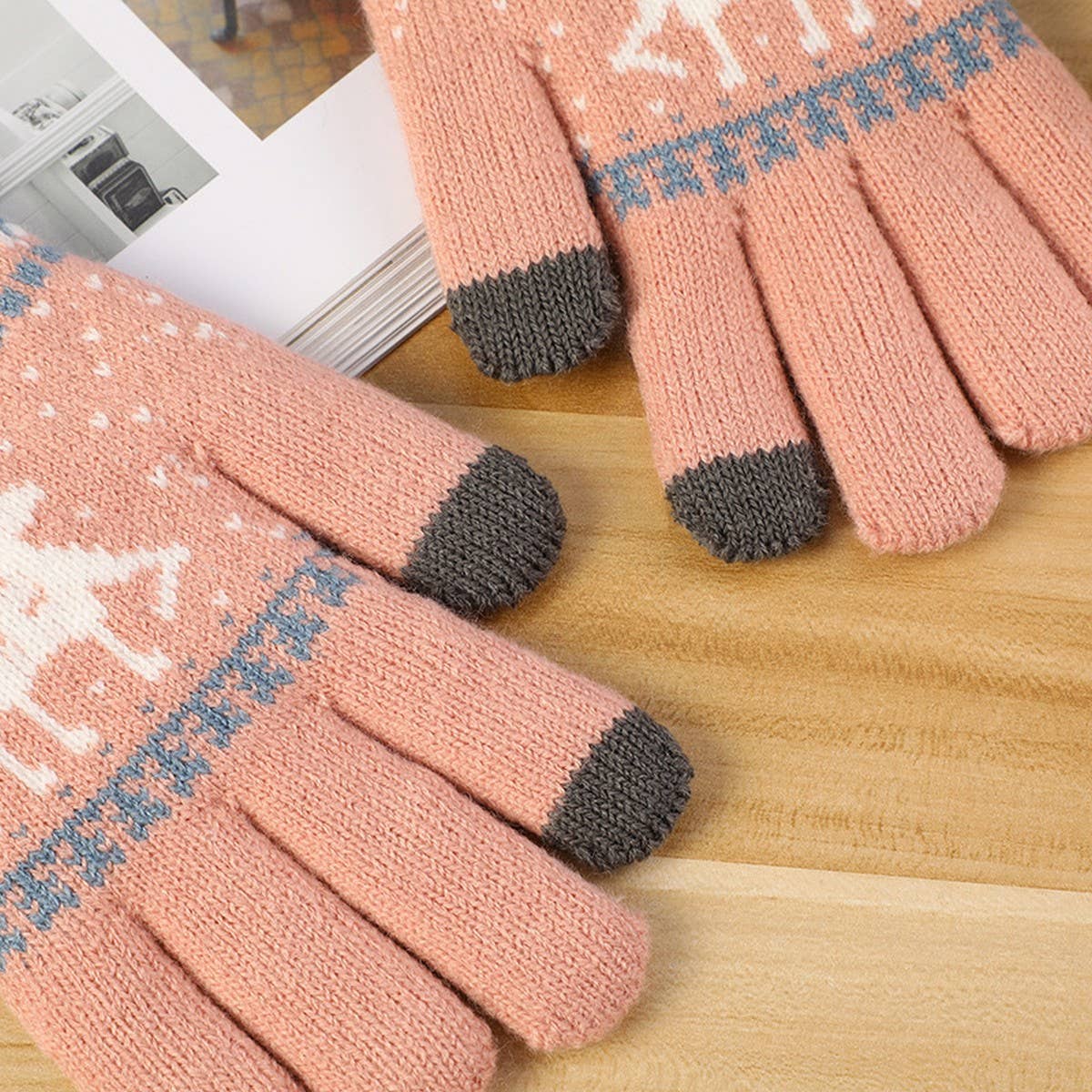 CWAG00571_WOMEN WINTER DOUBLE LAYER KNIT TOUCHSCREEN GLOVES