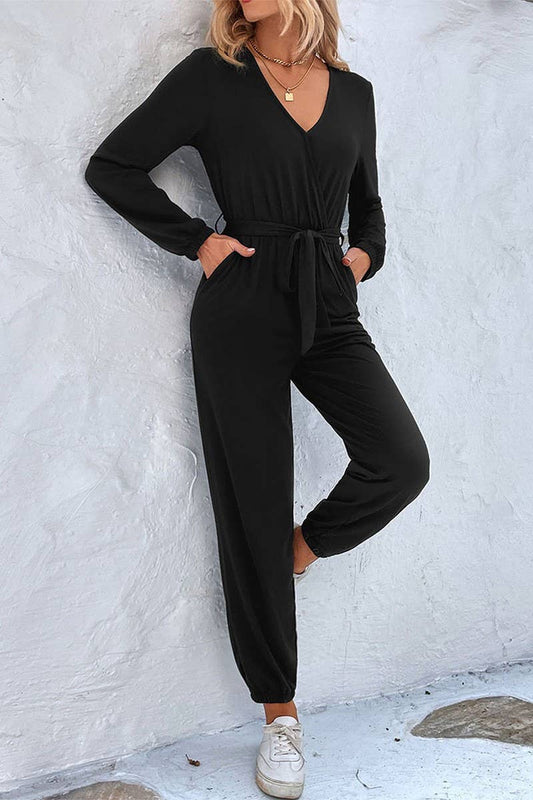 CWSTB0695_V-NECK LONG-SLEEVED TIE-LEG JUMPSUIT